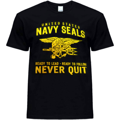 T-Shirt Stampa Navy Seals Never Quit Colore Nero