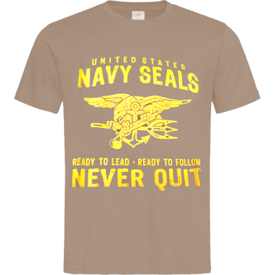 T-Shirt Stampa Navy Seals Never Quit Colore Tan